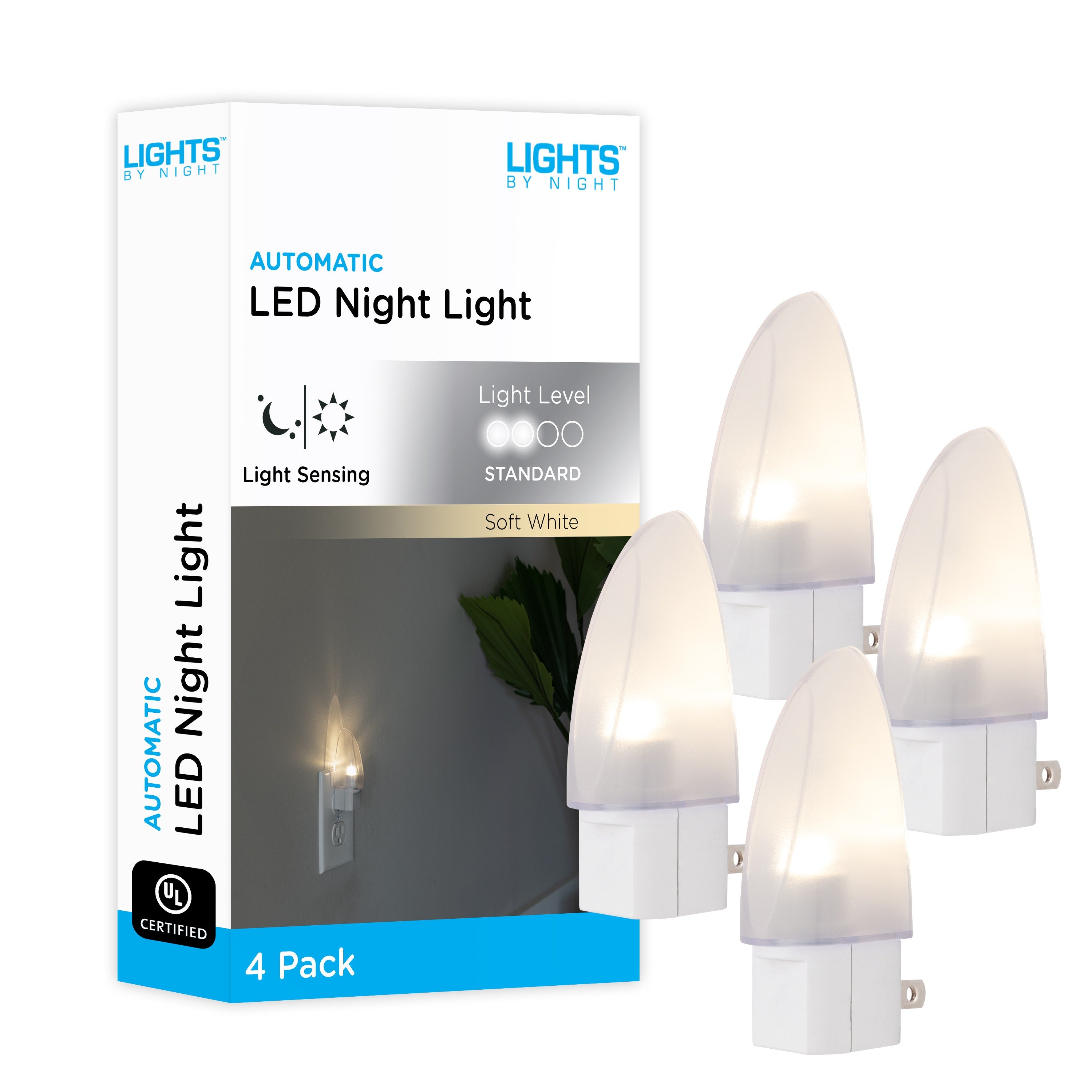 Lights by Night Automatic LED Night Light, White, 4 Pack