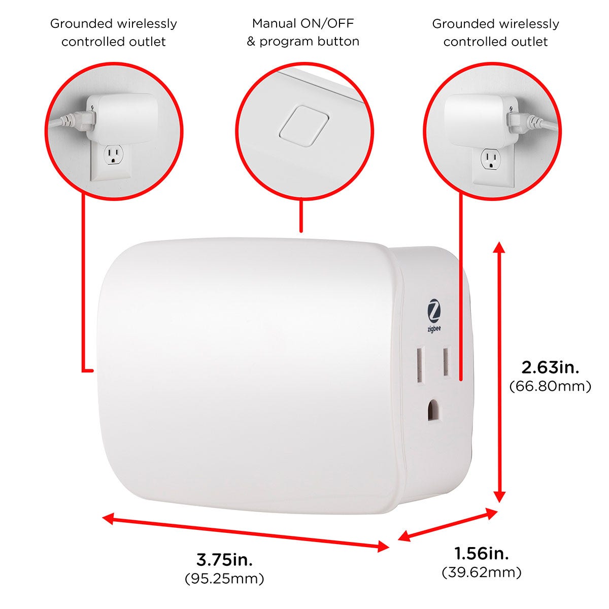 Enbrighten Zigbee Plug-In Smart Switch with Dual Controlled Outlets, White