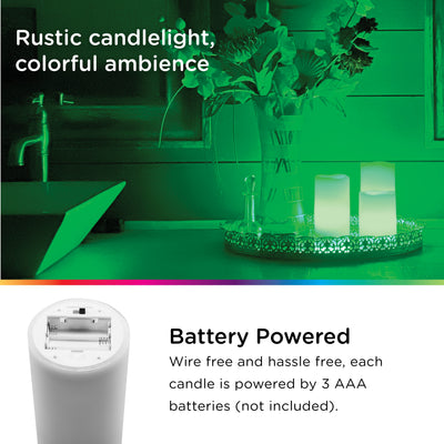 Enbrighten Battery Operated Color-Changing Flameless Flickering LED Candles, 3 Piece Set