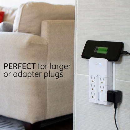 GE 6-Outlet Wall Tap with Surge Protection and Swivel Outlets, White