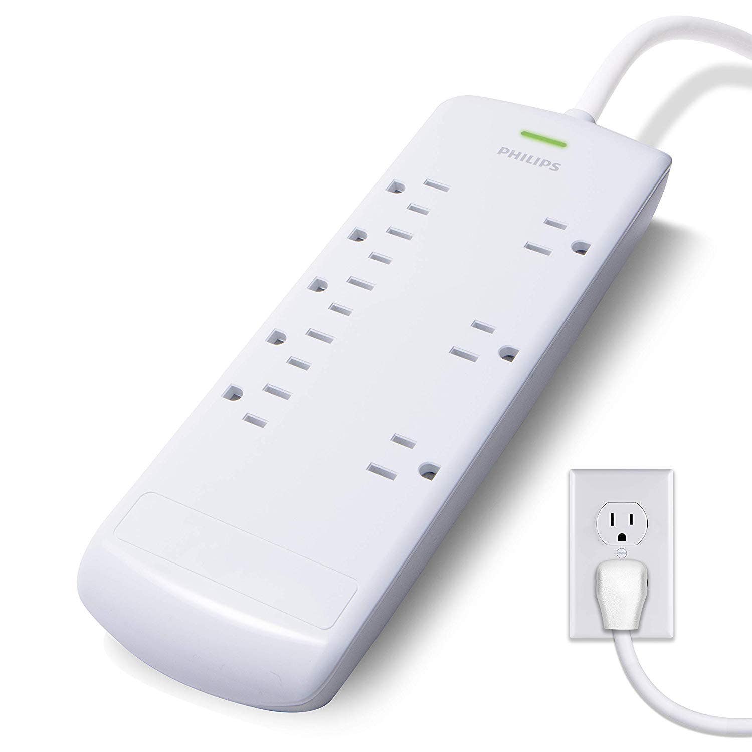 Philips 8-Outlet 8ft. Surge Protector, White
