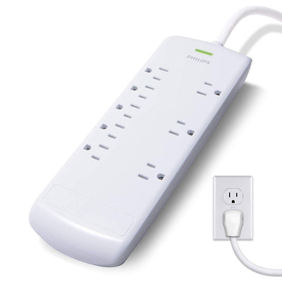 Philips 8-Outlet 8ft. Surge Protector, White
