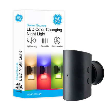GE Color-Changing Light Sensing Swivel Night Light, Black