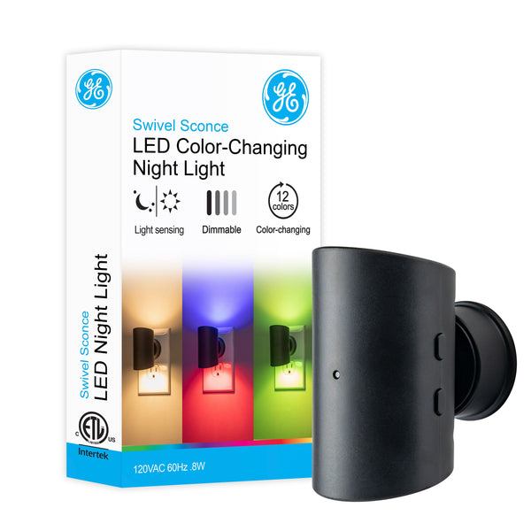 GE Color-Changing Light Sensing Swivel Night Light, Black – Jasco