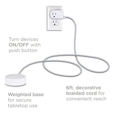 Cordinate 1-Outlet Tabletop Switch with 6ft. Braided Extension Cord, White/Gray