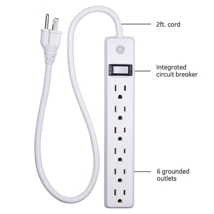 GE 6-Outlet 2ft. Power Strip, White