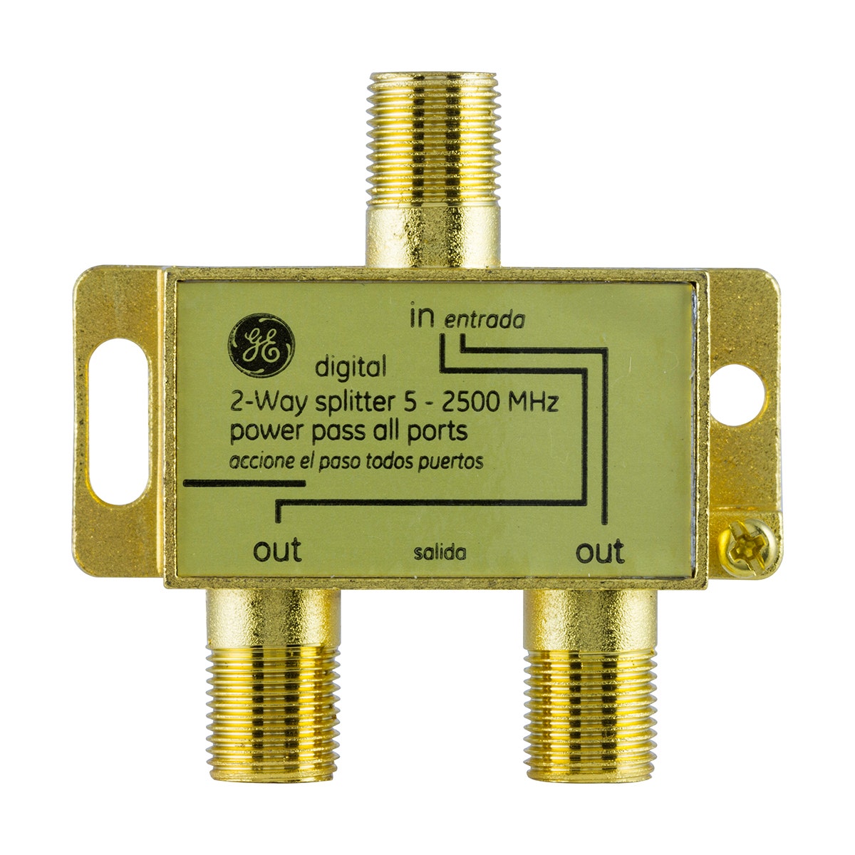 GE Pro Digital 2-Way Coaxial Splitter, Gold
