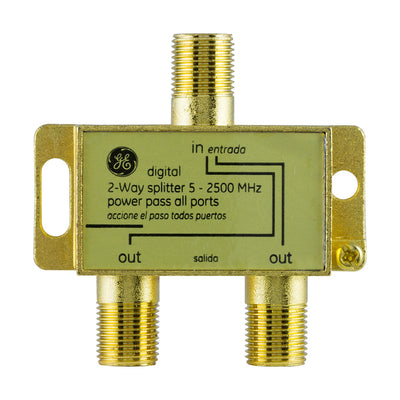 GE Pro Digital 2-Way Coaxial Splitter, Gold
