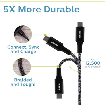 Philips 3ft. USB-C to Lightning Charging Cable with Braided Cord, 2 Pack, Black