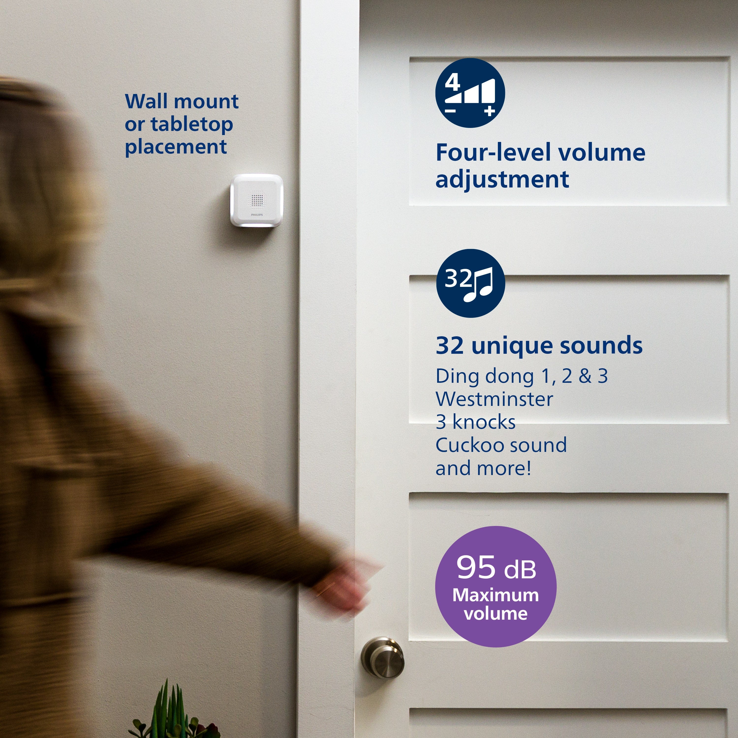 Philips Battery Operated 32-Chime Decoy Security Camera Doorbell, White