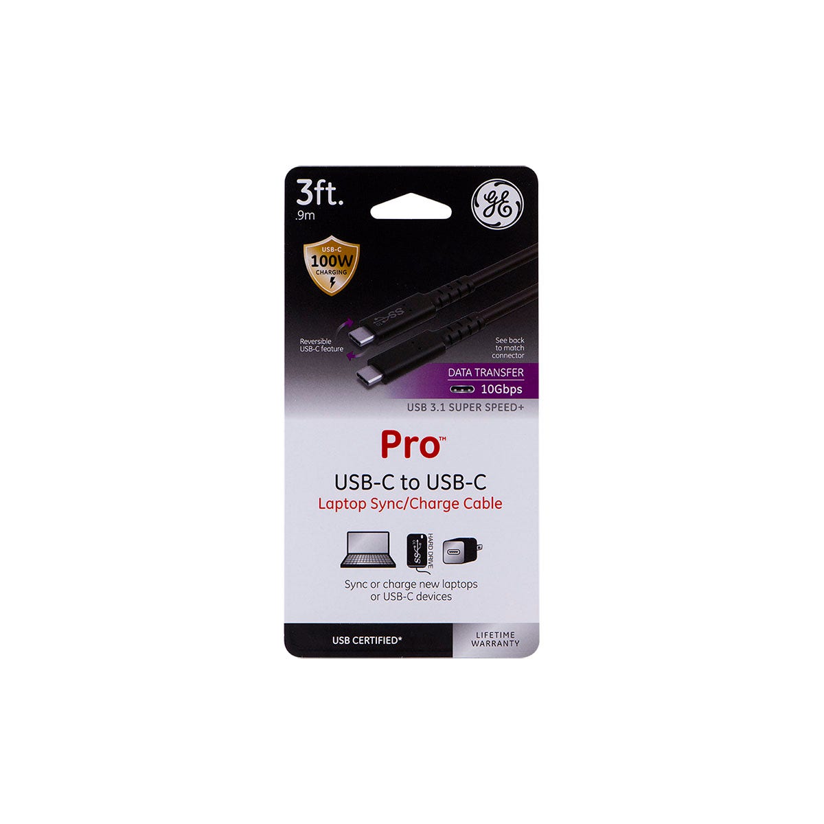 GE 3ft. USB-C Charging Cable, Black