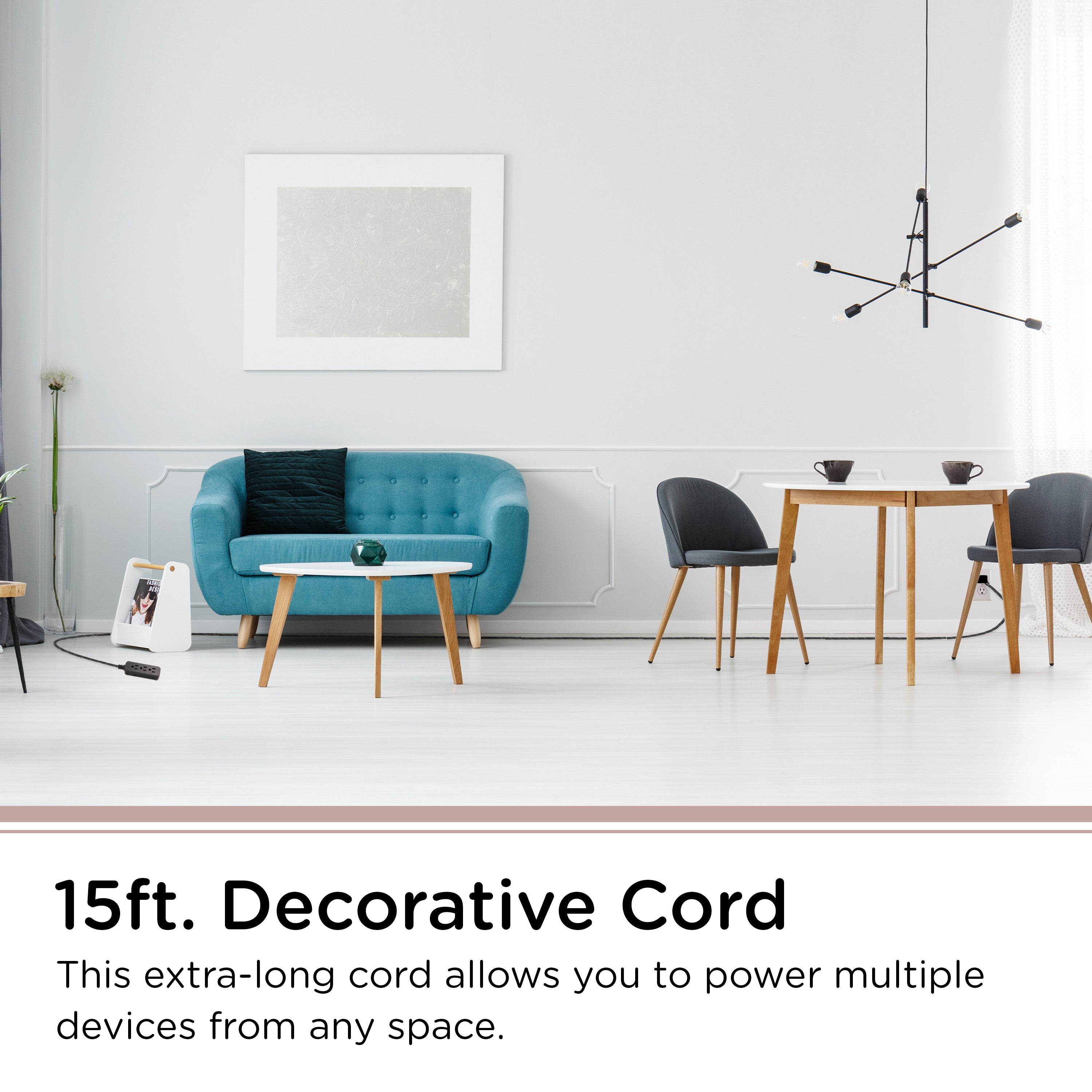 Cordinate 15ft. 3-Outlet Extension Cord, Black Heather