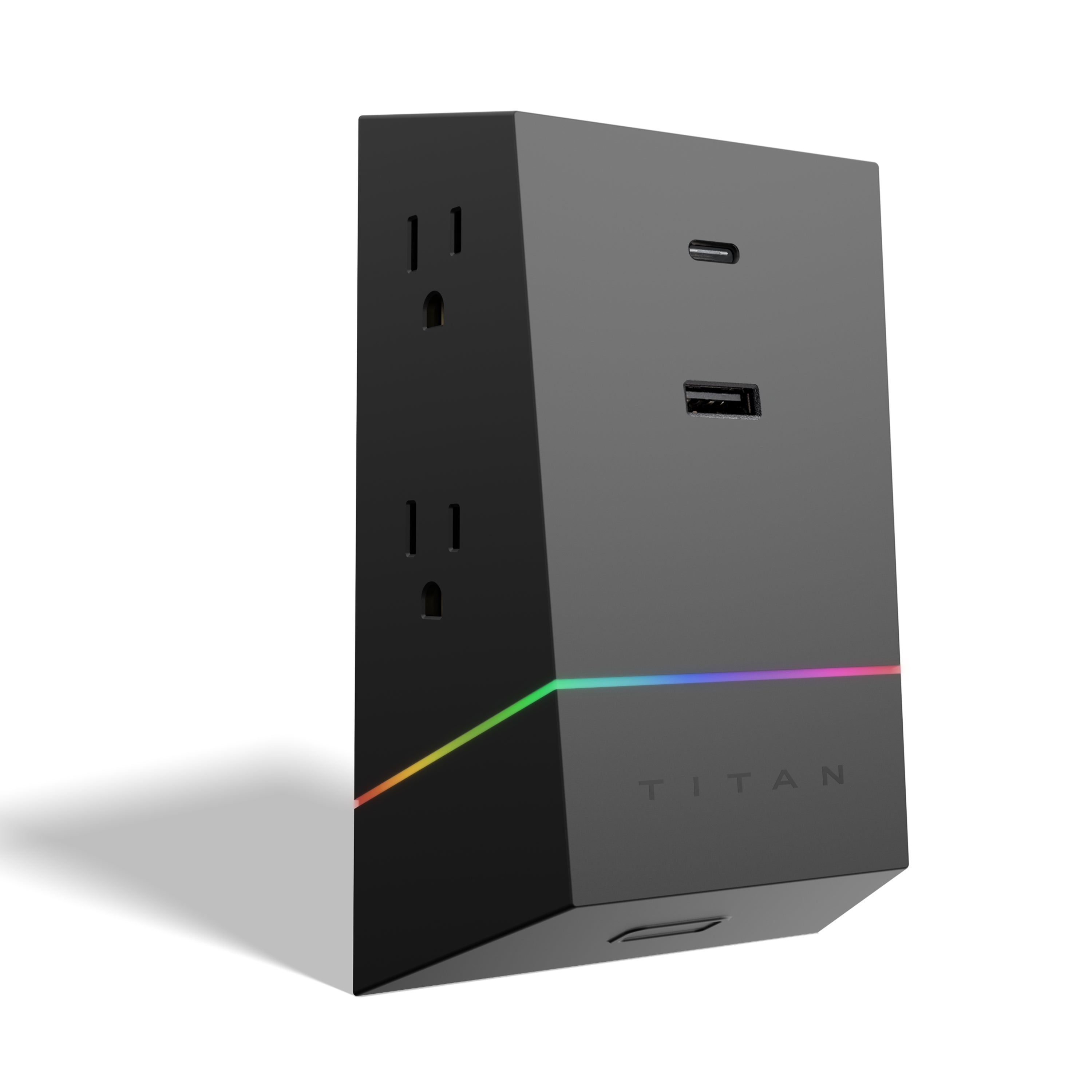 Titan 4-Outlet Surge Protector Wall Tap, USB-A/USB-C, 560J, Multicolor LED, Black