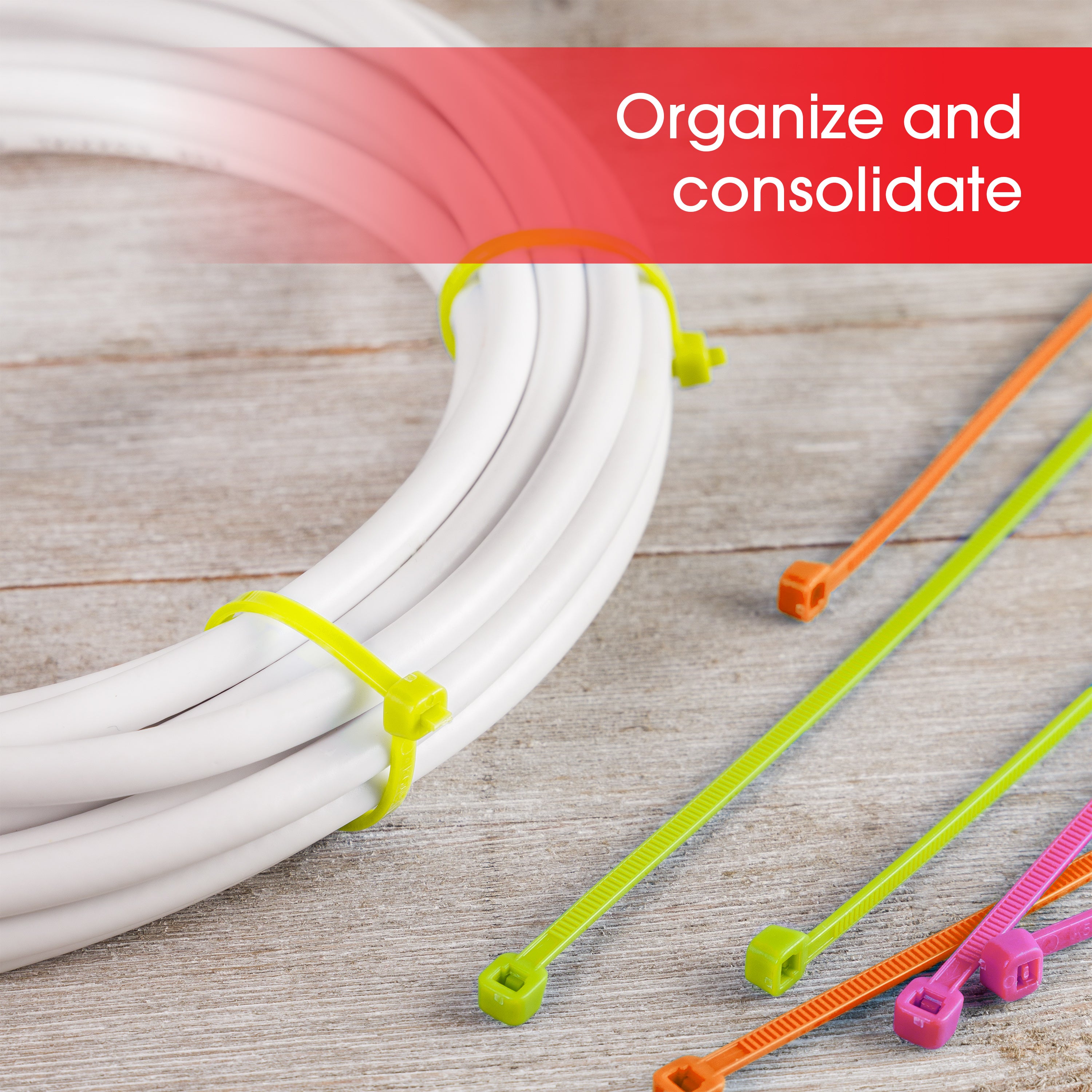Power Gear 100-Count 8in. Assorted Neon Cable Ties