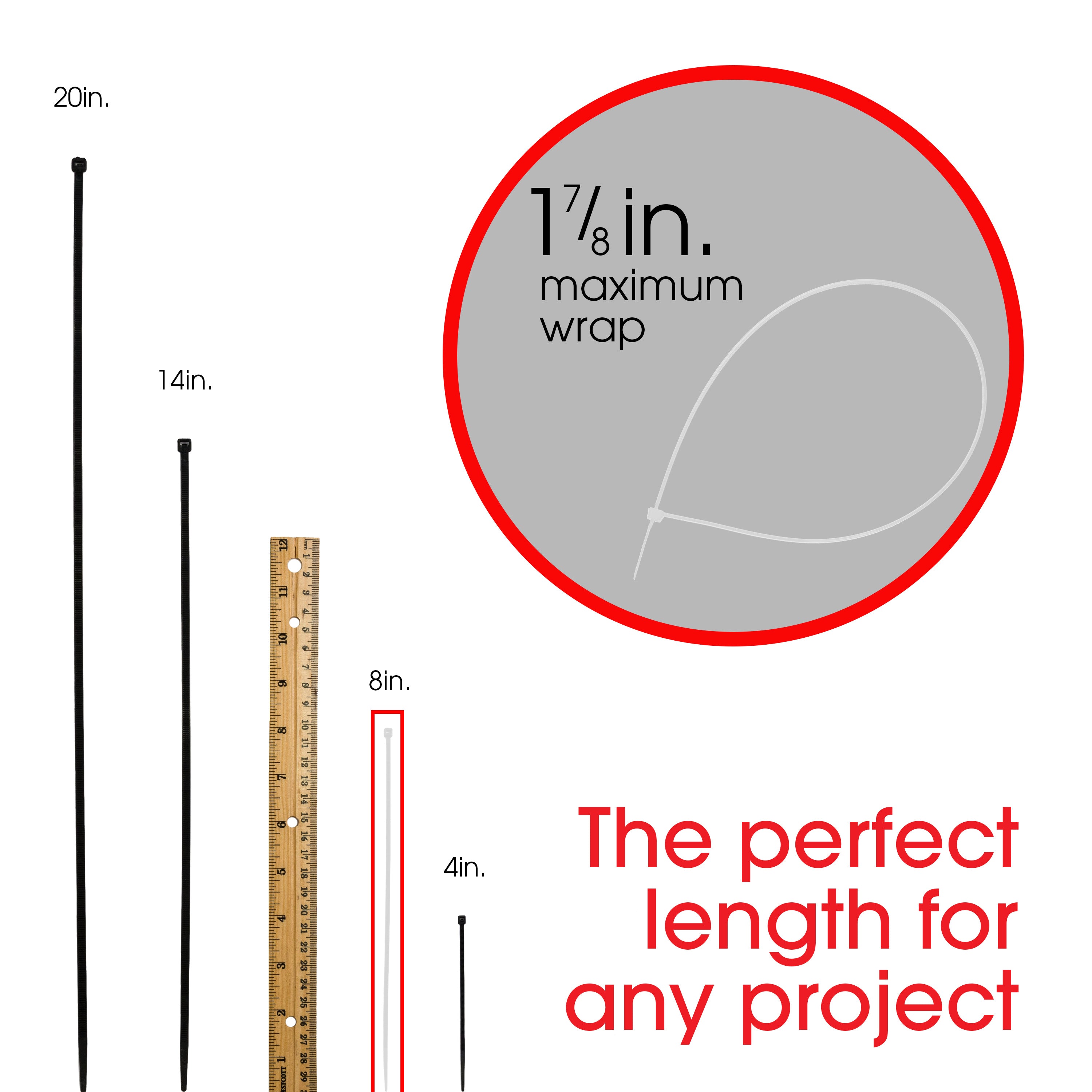 Power Gear Plastic Cable Ties, Clear, 8in, 100pk