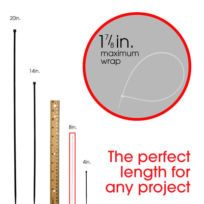 Power Gear Plastic Cable Ties, Clear, 8in, 100pk