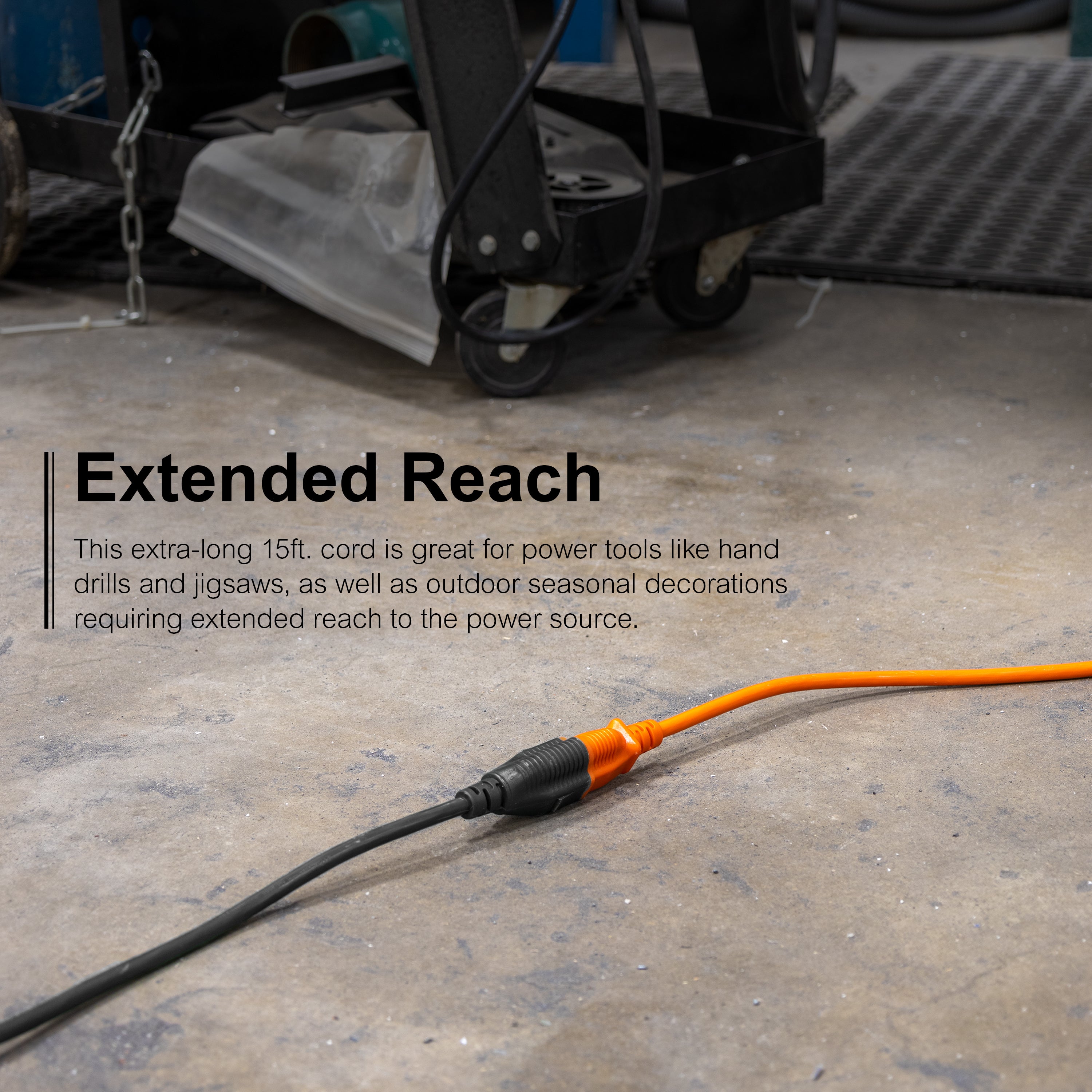 GE Grounded Extension Cord, 15ft., Outdoor, Black, 16-Gauge