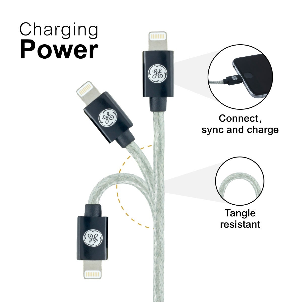 GE 6ft. USB-A Lightning Charging Cable, Silver