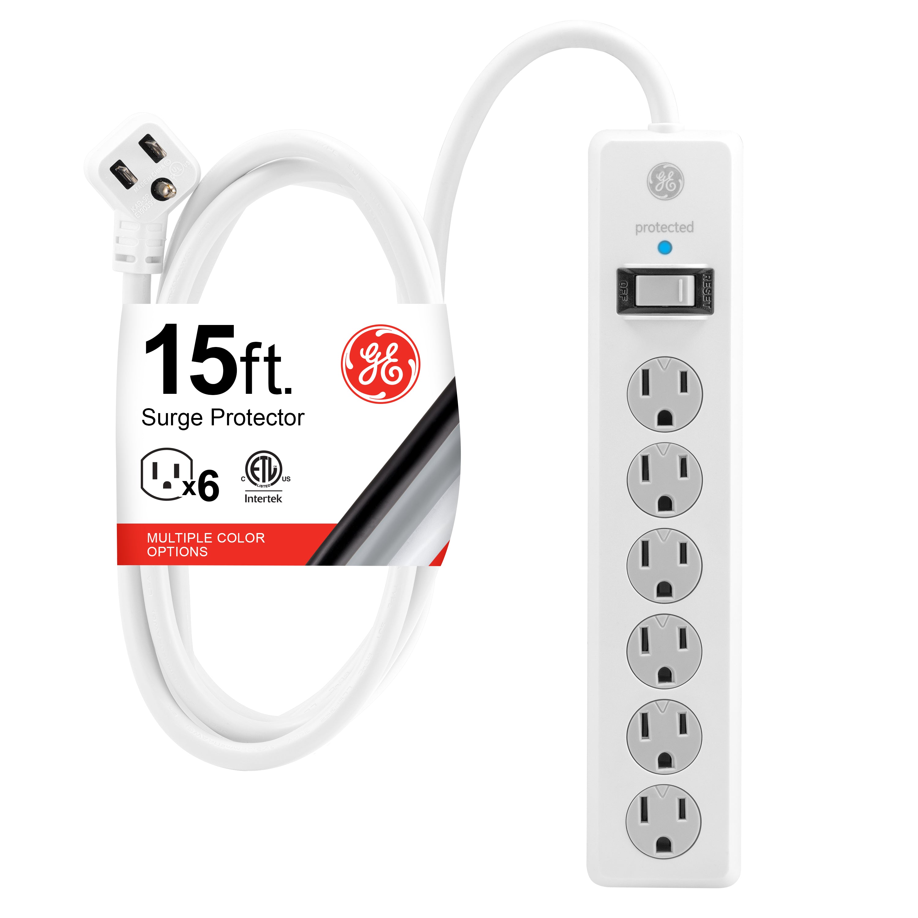 GE 6-Outlet Surge Protector, 15ft., White 800J
