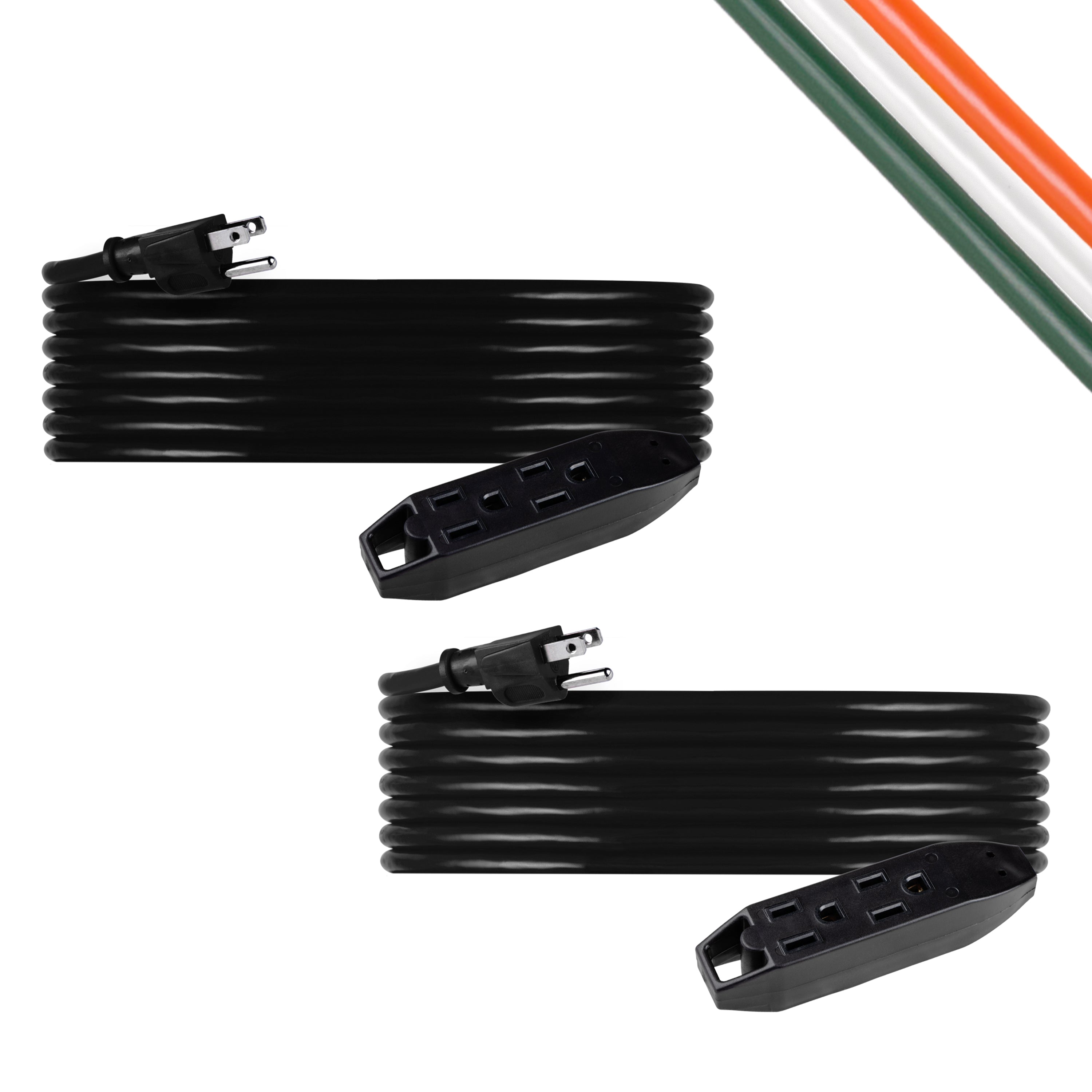 UltraPro 25ft. 3-Outlet Grounded Extension Cord, 2 Pack, Black