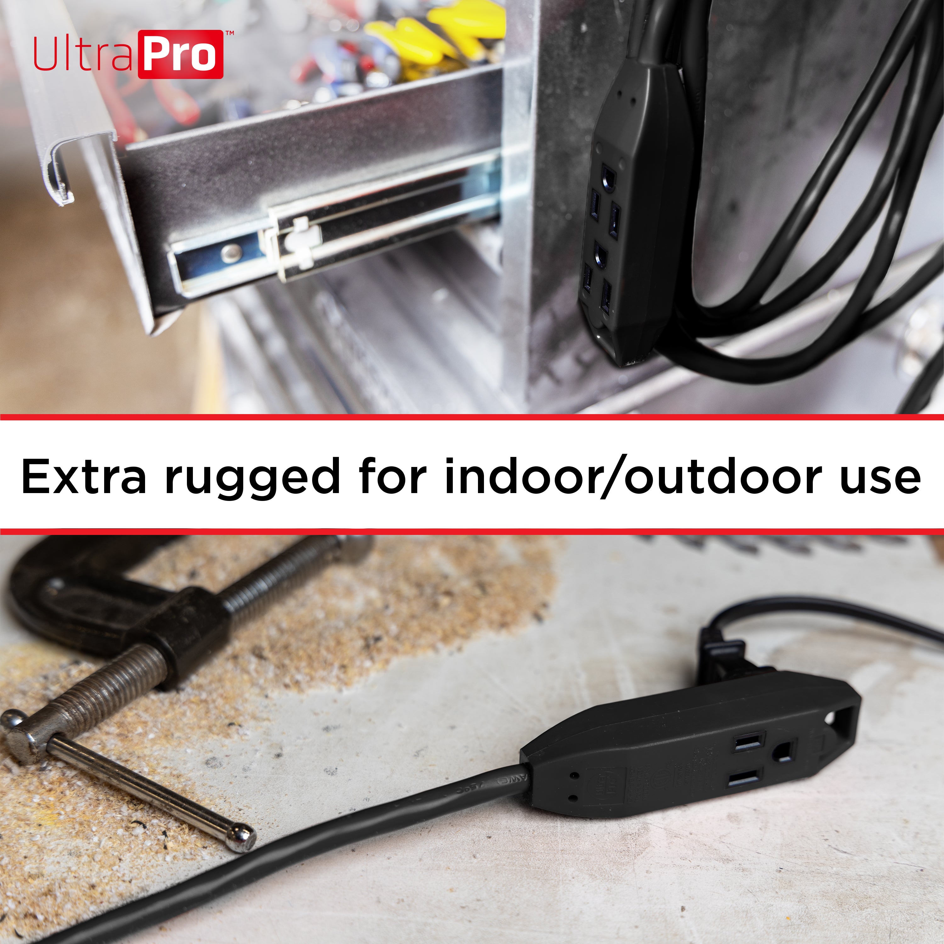 UltraPro 25ft. 3-Outlet Grounded Extension Cord, 2 Pack, Black