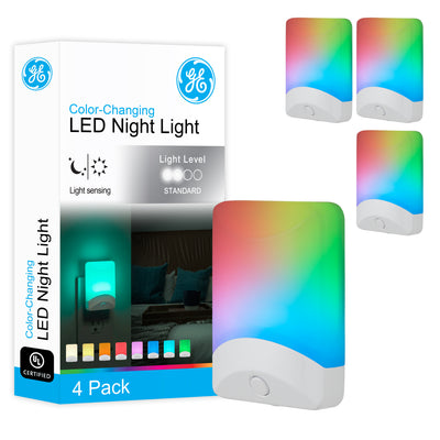 GE Color-Changing LED Night Light, Light Sensing, White, 4 Pack