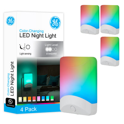 GE Color-Changing LED Night Light, Light Sensing, White, 4 Pack