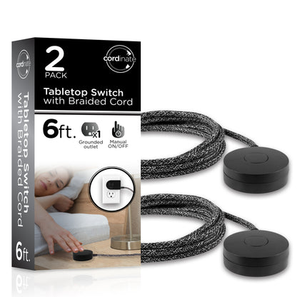 Cordinate Tabletop Switch with Braided Cord, Black, 2pk