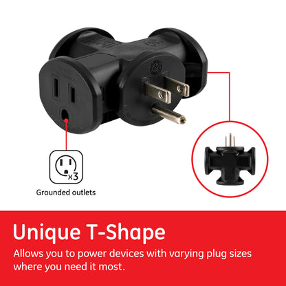 GE 3-Outlet Heavy-Duty 3-Outlet Tap Adapter, Black