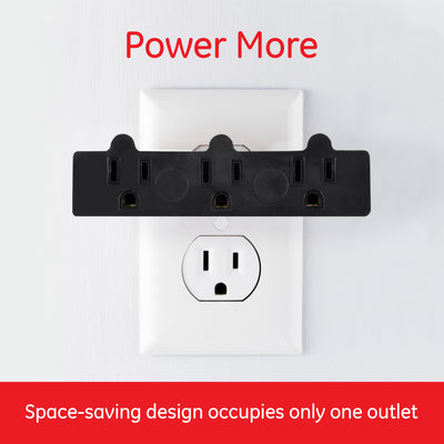 GE 3-Outlet Grounded Tap Adapter, Black