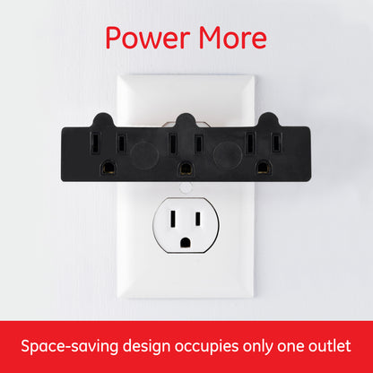 GE 3-Outlet Grounded Tap Adapter, Black