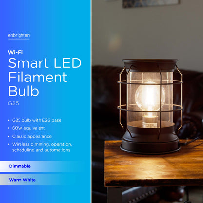 Enbrighten Wi-Fi Smart LED Bulb, Filament G25, Dimmable
