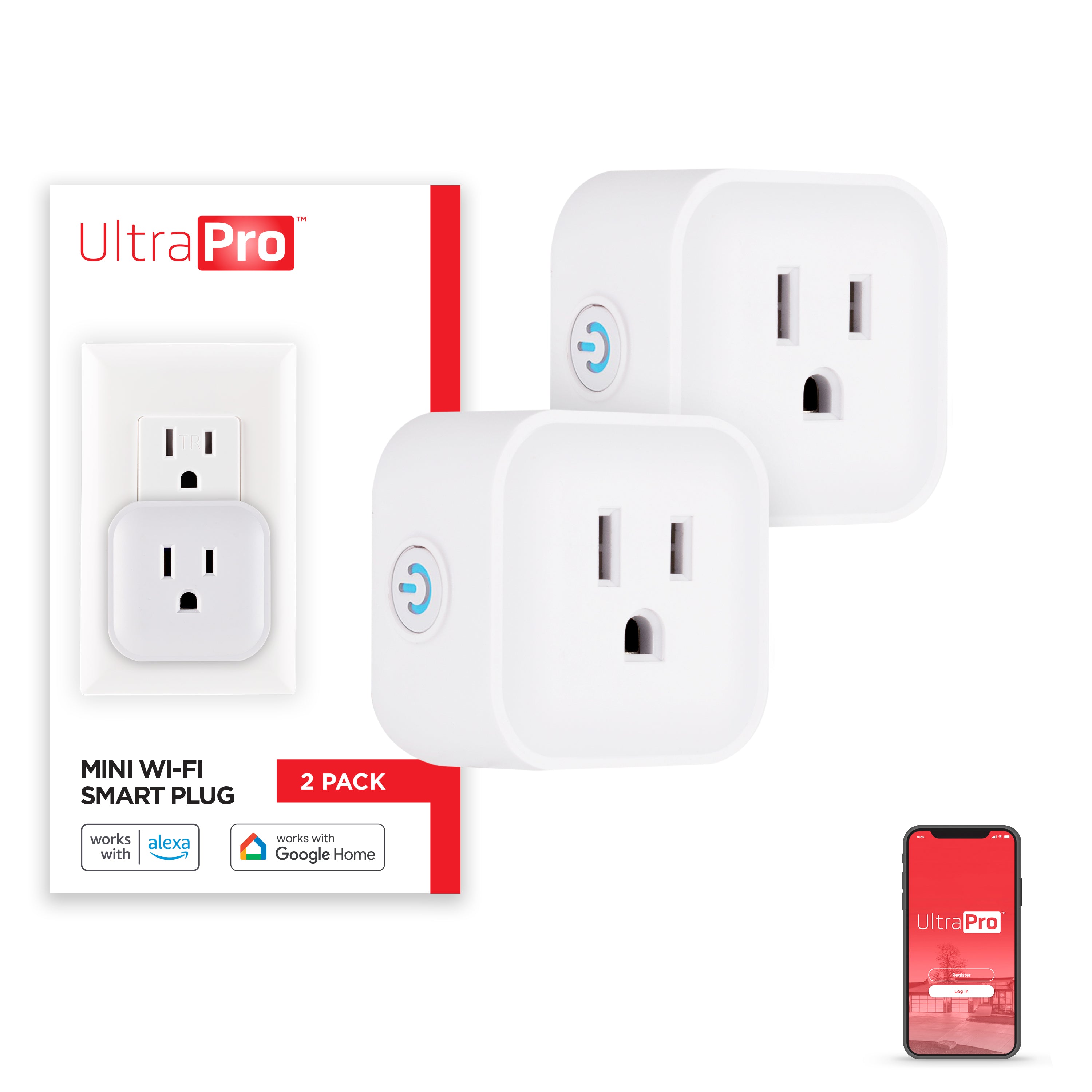 UltraPro Plug-In Mini WiFi Smart Switch, 2 Pack, White