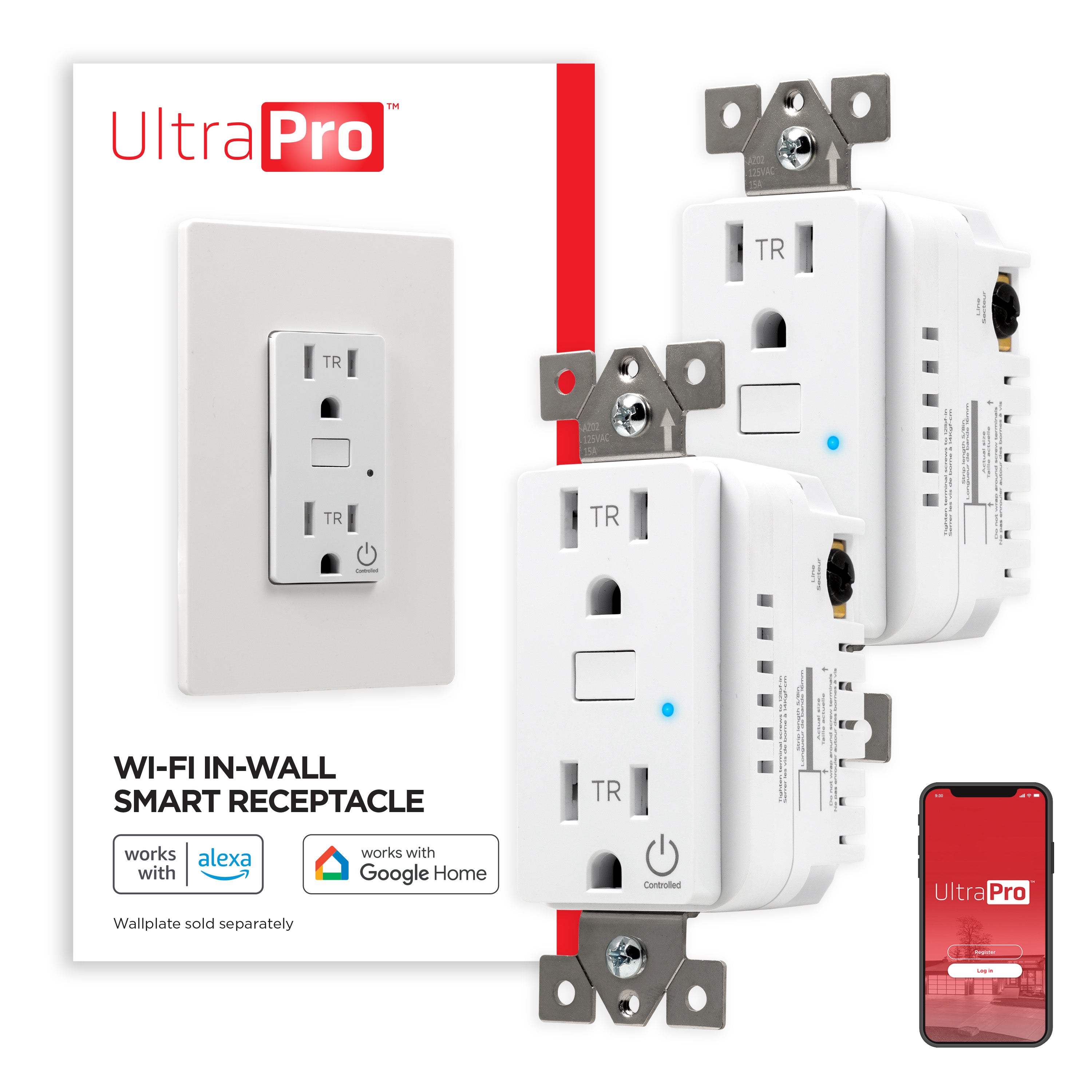 UltraPro Wi-Fi In-Wall Smart Receptacle, 2 pack