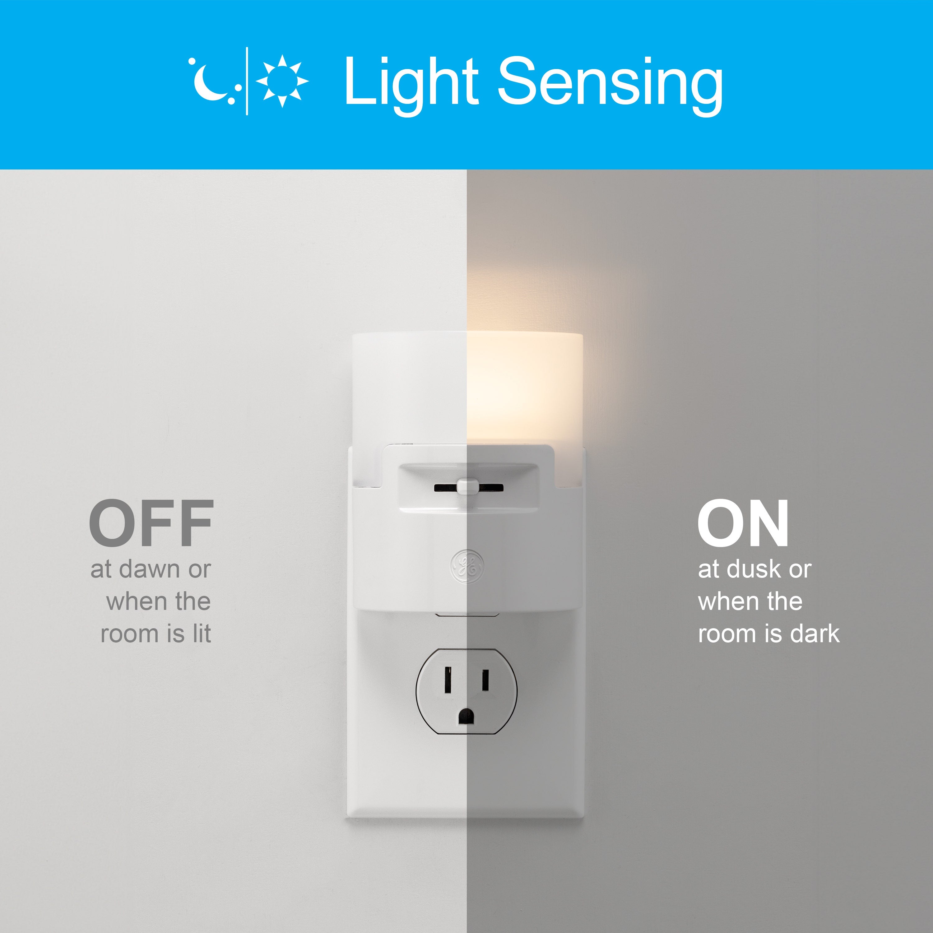 GE UltraBrite Dimmable Light Sensing LED Night Light, White