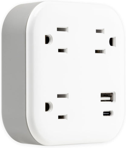 GE-branded UltraPro 3-Outlet Surge Tap with USB, 980J, 1 USB-A, 1 USB-C, White