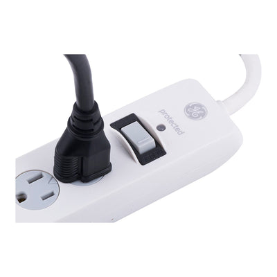 GE 4-Outlet 2-USB 8ft. Surge Protector With Twist-To-Close Safety Covers, White