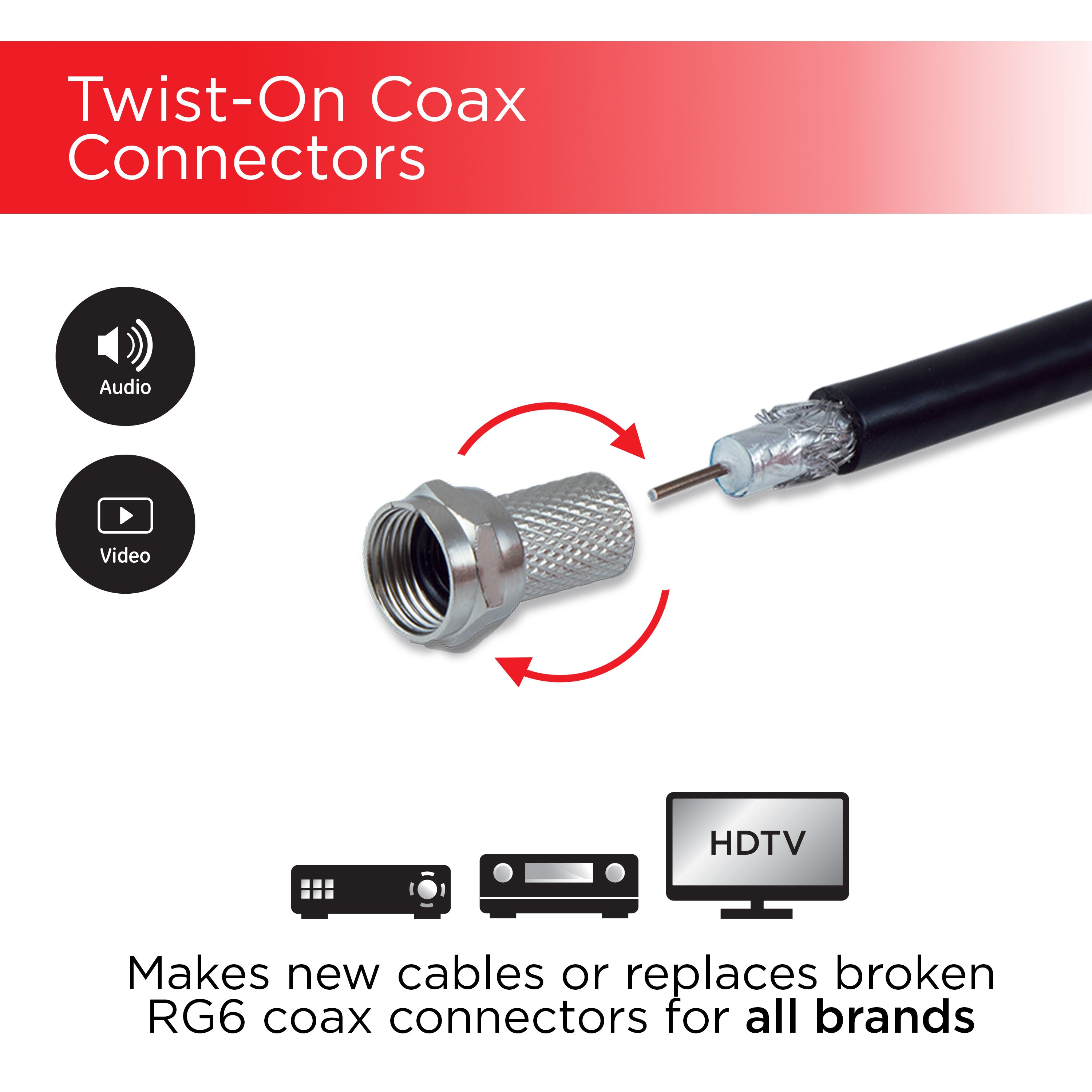 UltraPro RG6 Twist-On F Connector, 40 Pack