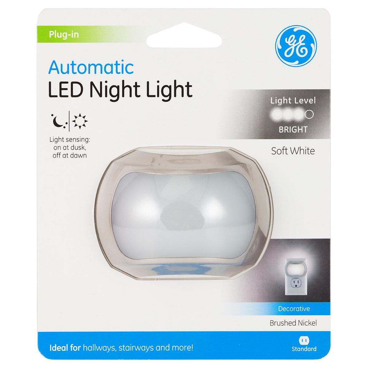 GE Light Sensing LED Night Light, Brushed Nickel