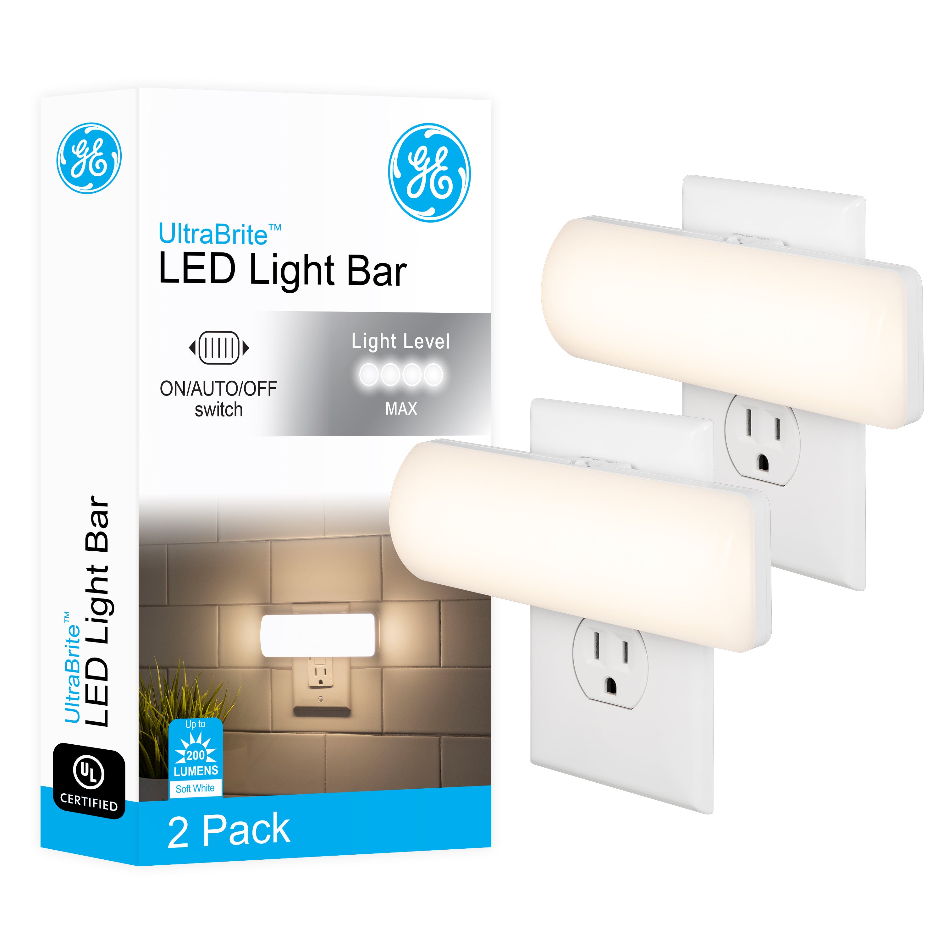 GE Ultrabrite LED Light Bar Night Lights, 2 Pack