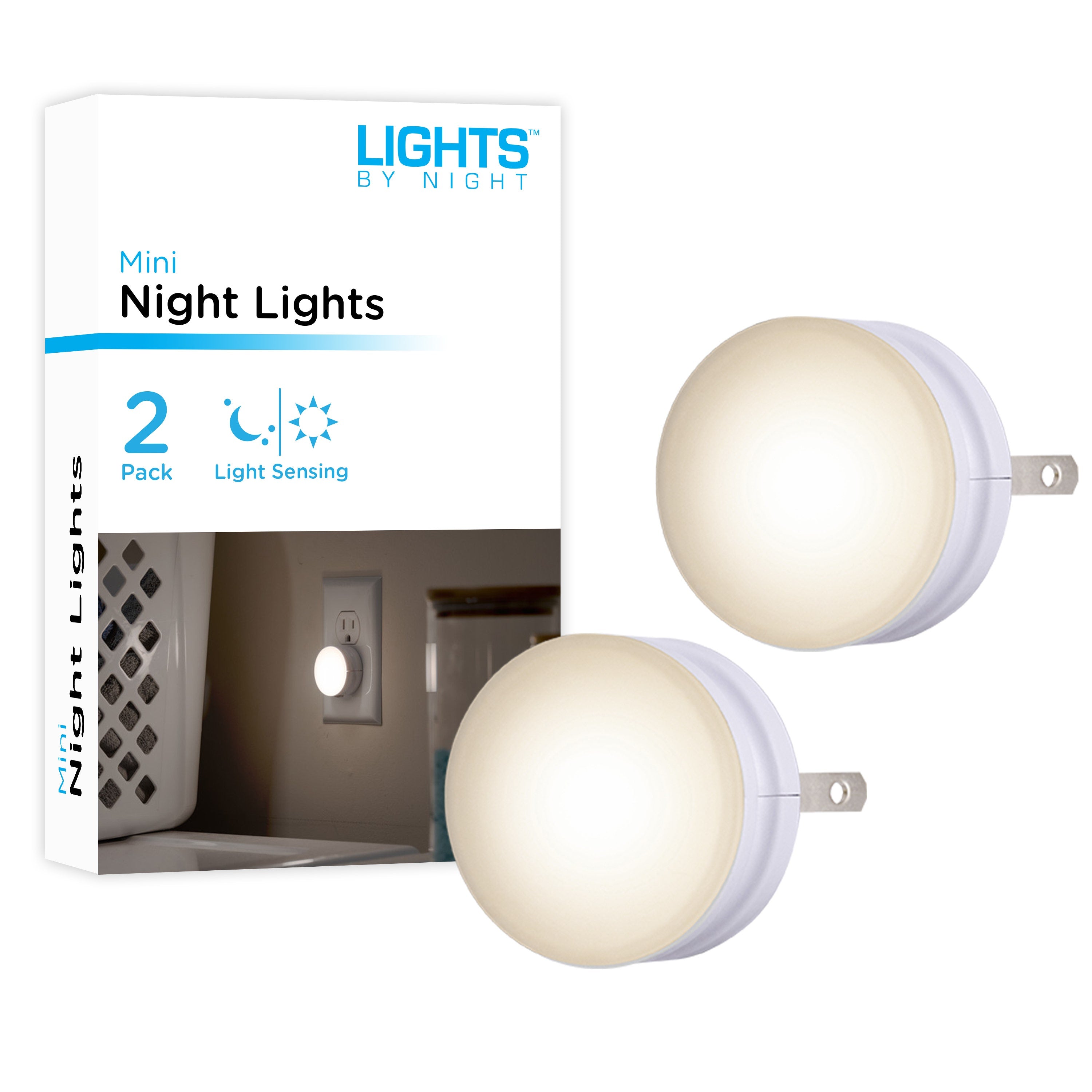 Lights by Night GLO Dot Light Sensing LED Night Light, White, 2 Pack