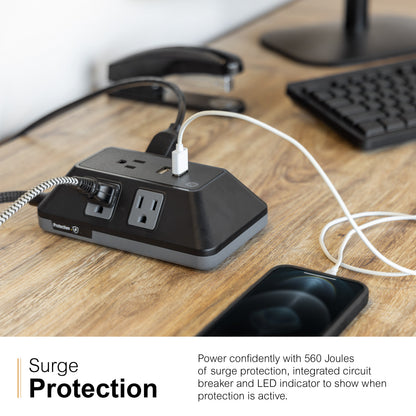 GE 5-Outlet 2-USB 3ft. Surge Protector with Adapter-Spaced Outlets, Black