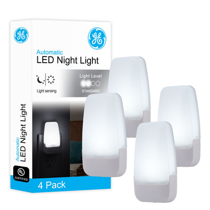 GE Light Sensing LED Night Light, 4 Pack, White