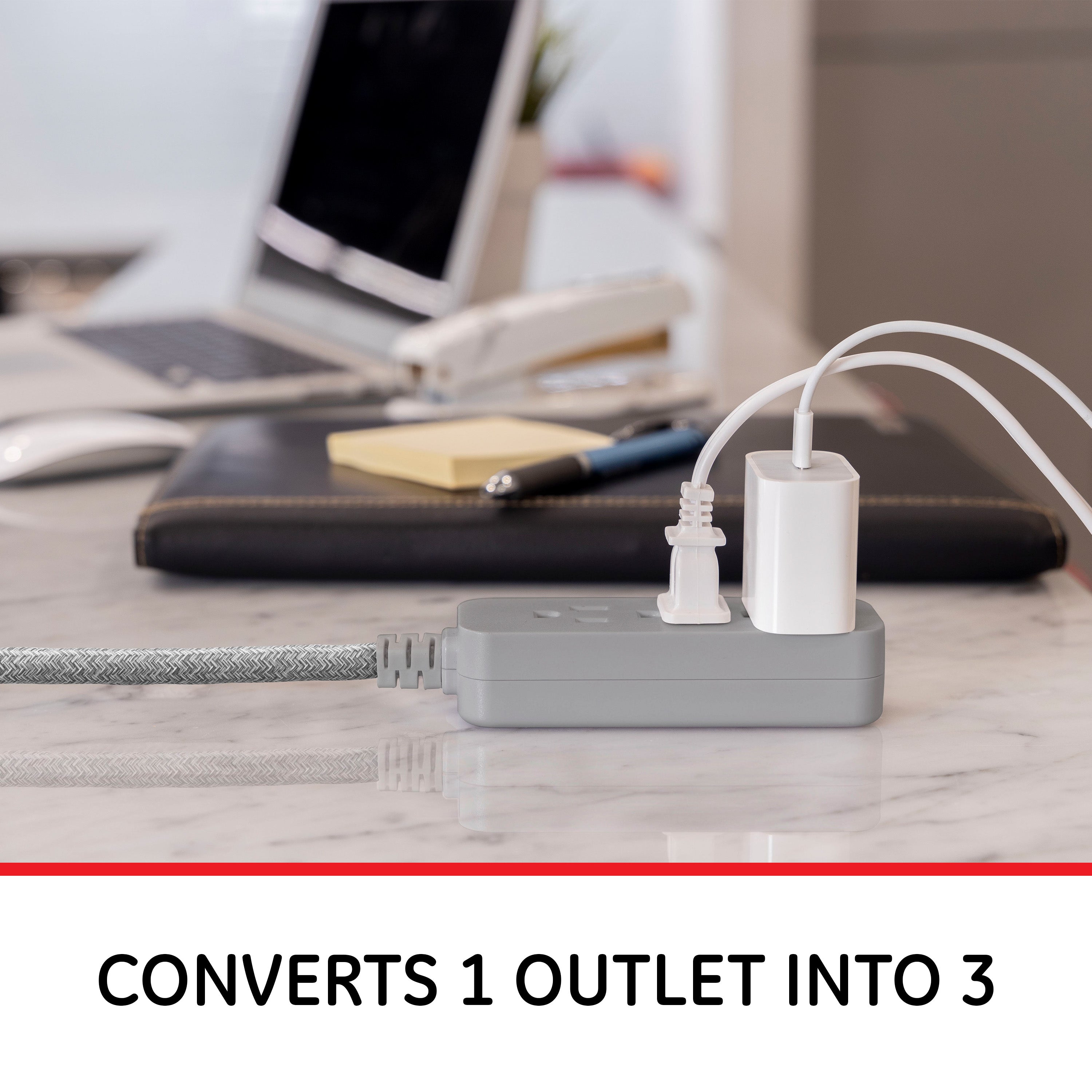 GE Designer 3-Outlet Mini Cord, Gray