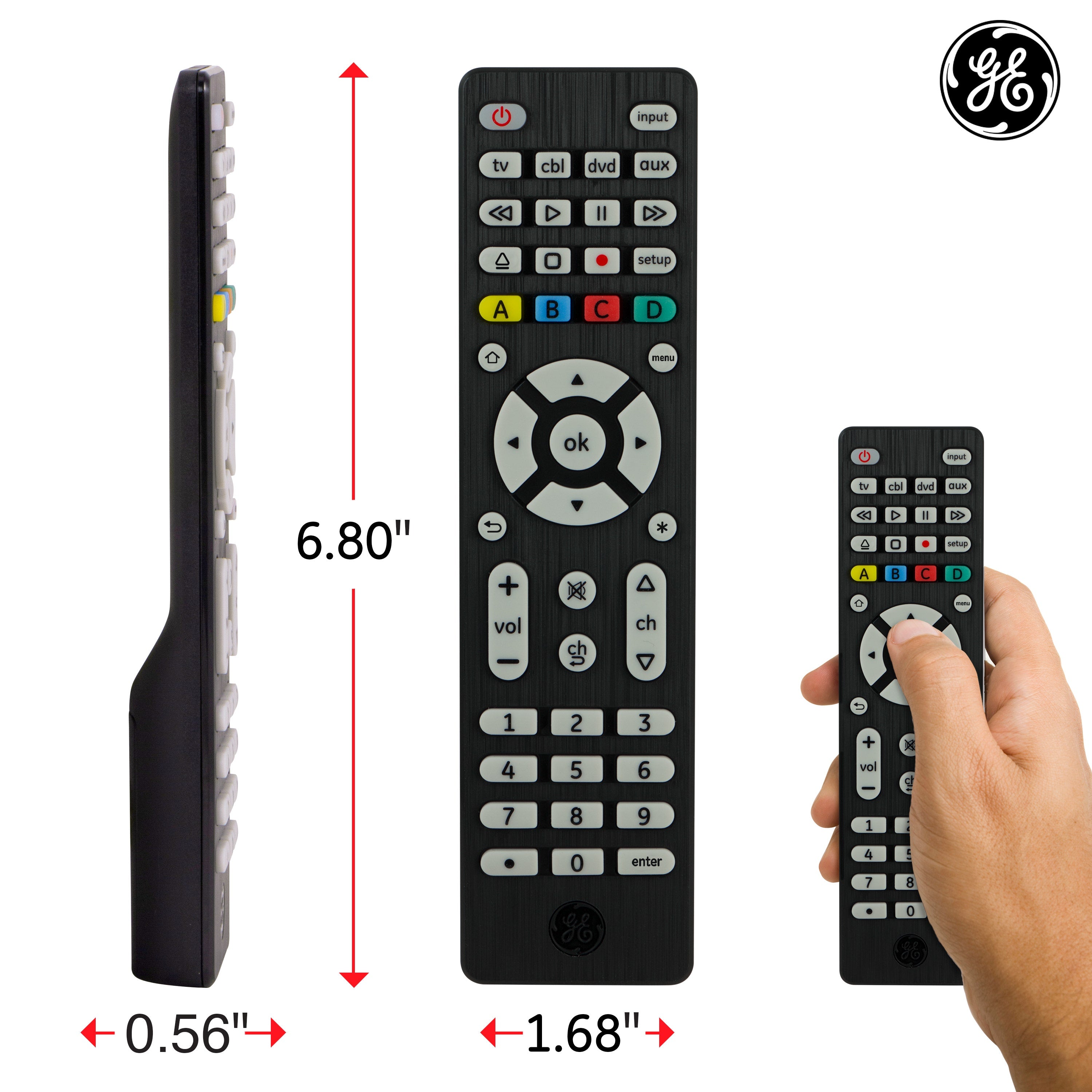 GE 4-Device Universal Remote, Brushed Black