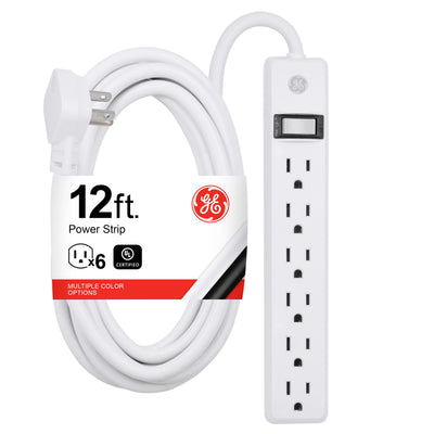 GE 6-Outlet 12ft. Power Strip, White