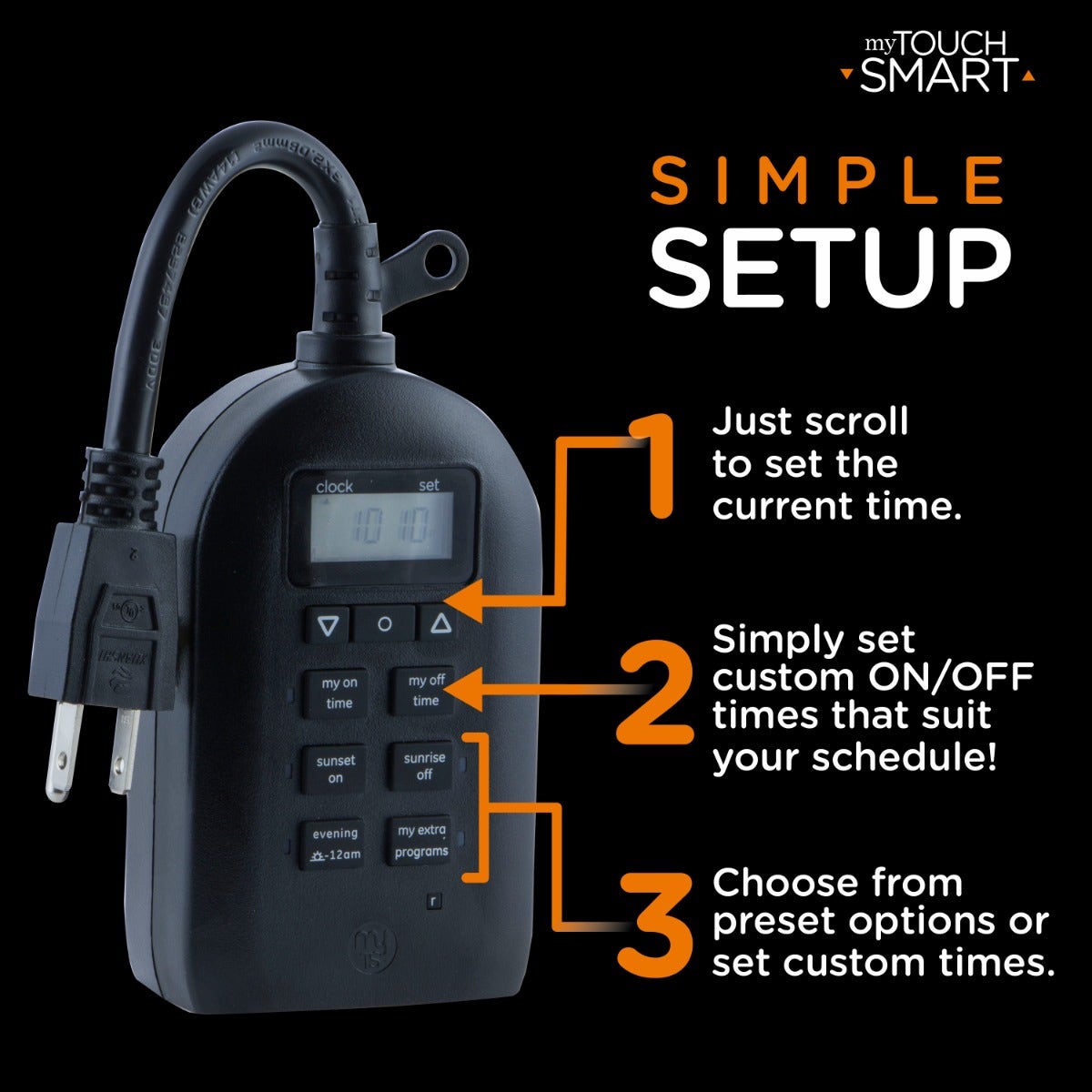myTouchSmart Indoor/Outdoor Plug-In SunSmart Digital Timer, Black
