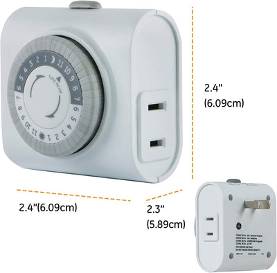 GE Indoor Plug-In 24-Hour Mechanical Timer, 2 Pack, White