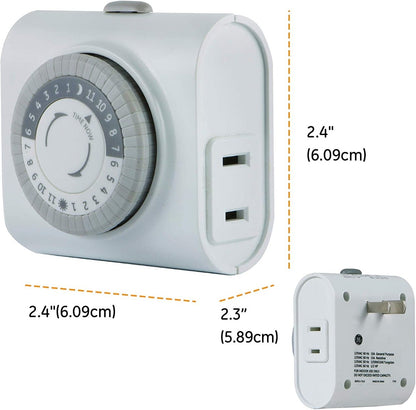 GE Indoor Plug-In 24-Hour Mechanical Timer, 2 Pack, White