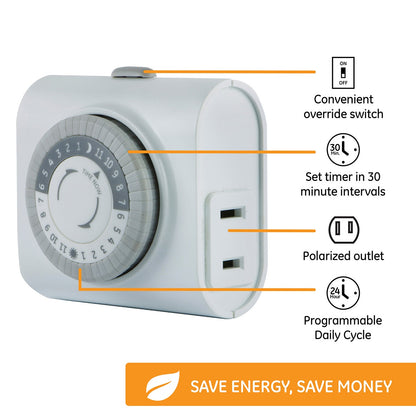GE Indoor Plug-In 24-Hour Mechanical Timer, White